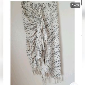 Z & L Long Peasant Style Size S Printed‎ Tassel Trim Ruched Front Cotton Skirt